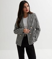 New Look Black Dogtooth Boucle Button Front Blazer